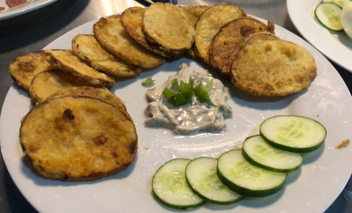 Potato Mojo's, Mayo Dip and Cucumber
